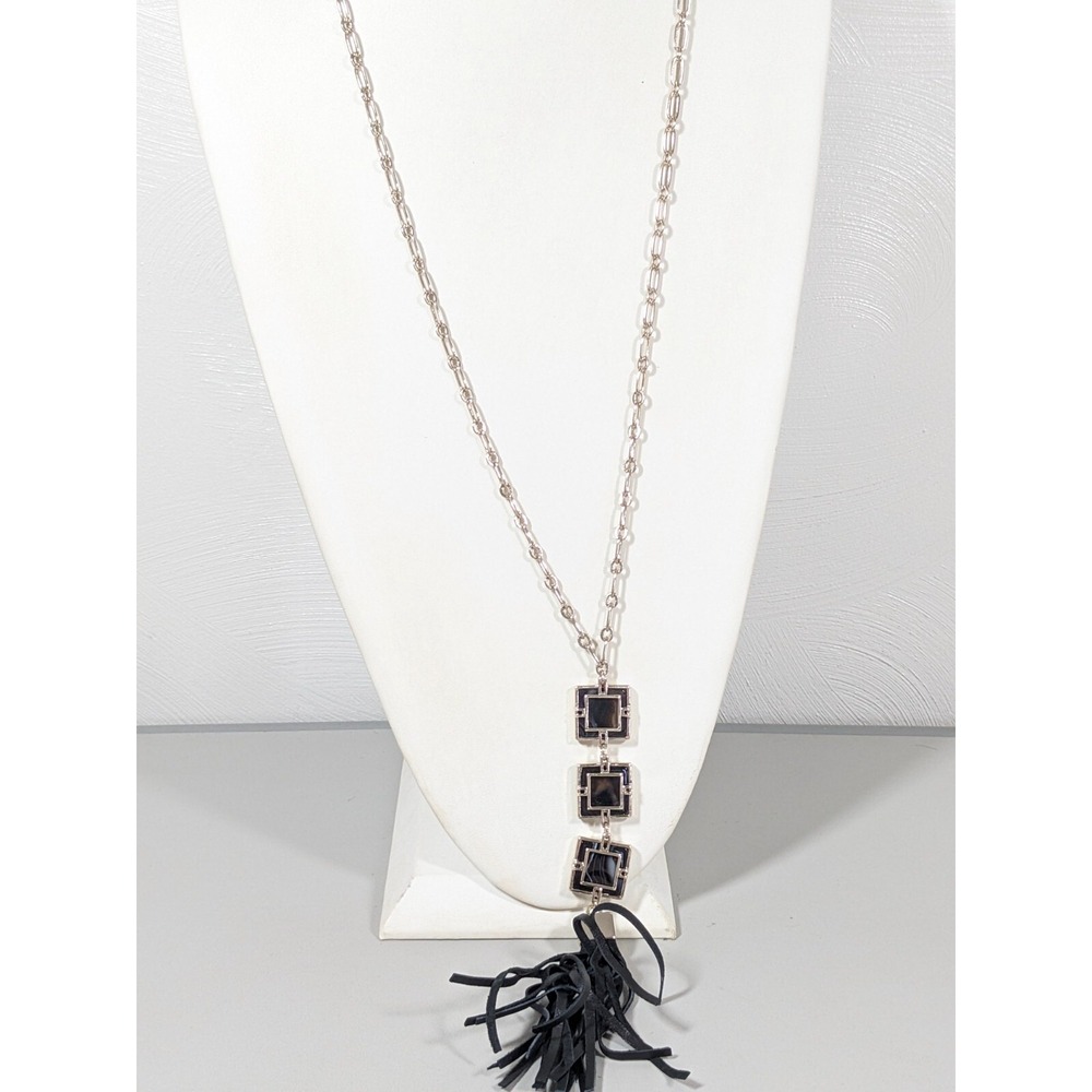 White House Black Market Western Tassel Geometric Square Long Chain Necklace 36"